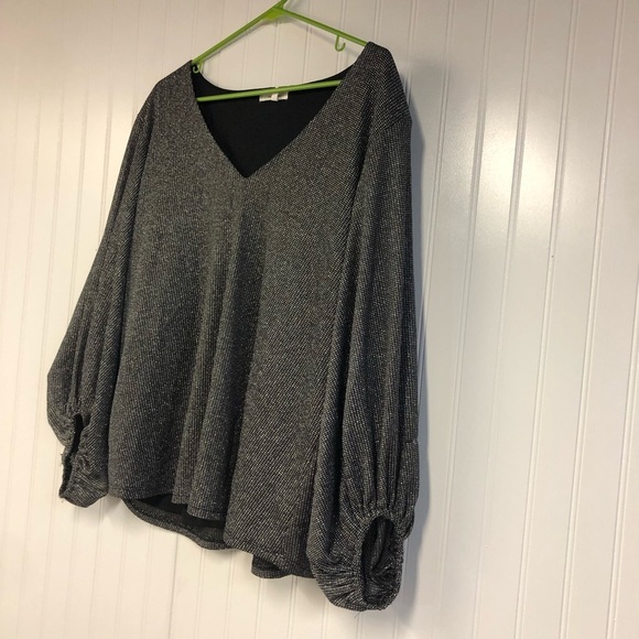 Maurices Silver Metallic V-Neck Blouse with Ruched Sleeves XXL - Picture 2 of 4